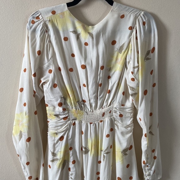 Free People Floral Polka dot  Mini Dress new size XS long sleeve Cream  yellow - Picture 6 of 8